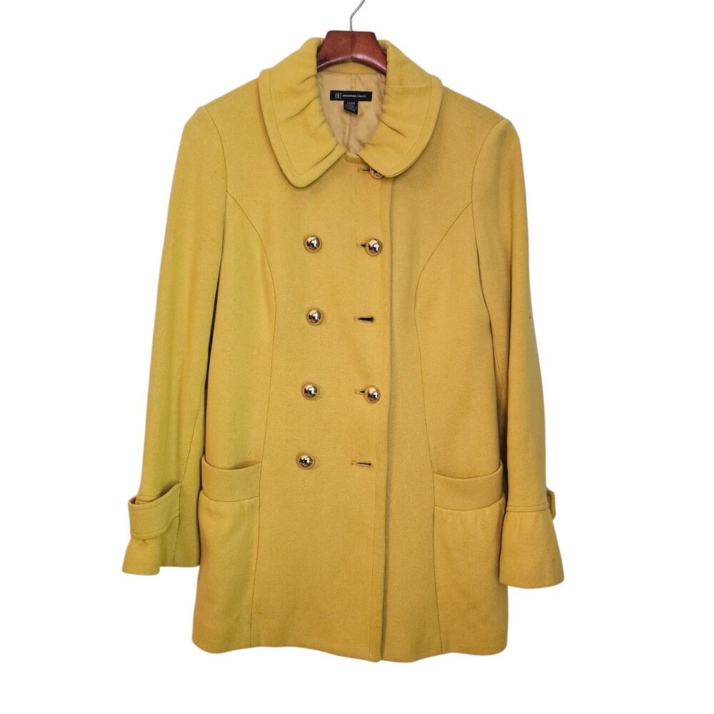 INC International Concepts Mustard Yellow Double Breasted Peacoat Size Large